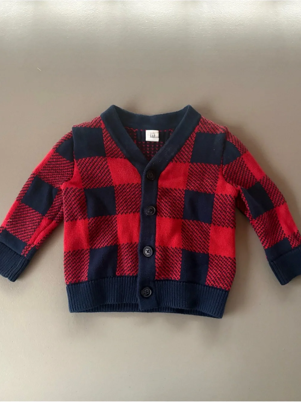 GAP Red & Navy Buffalo Plaid Cardigan
